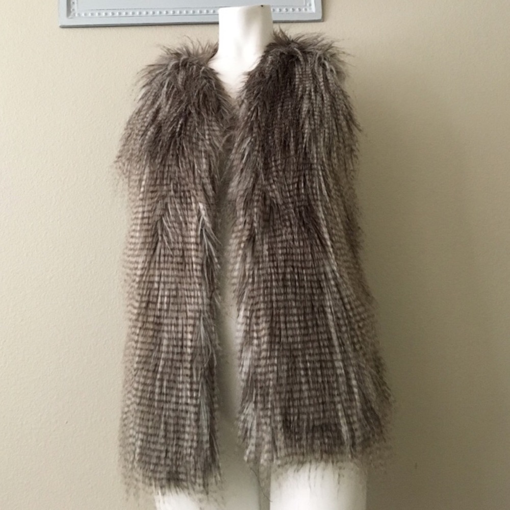 Dark gray faux fur vest